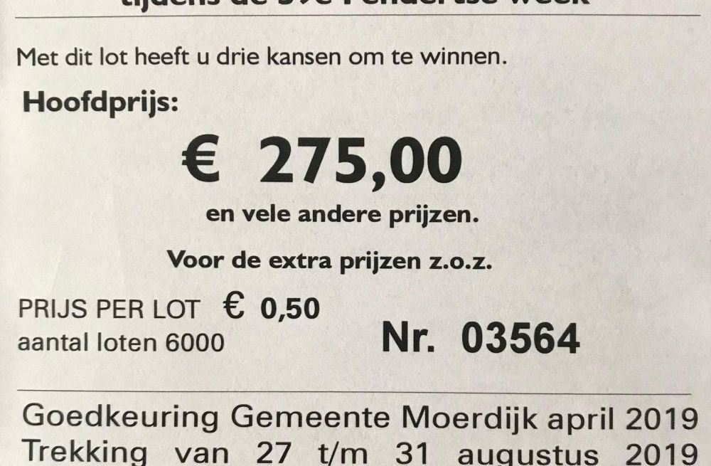Uitslag grote verloting van de 44ste Fendertse Week